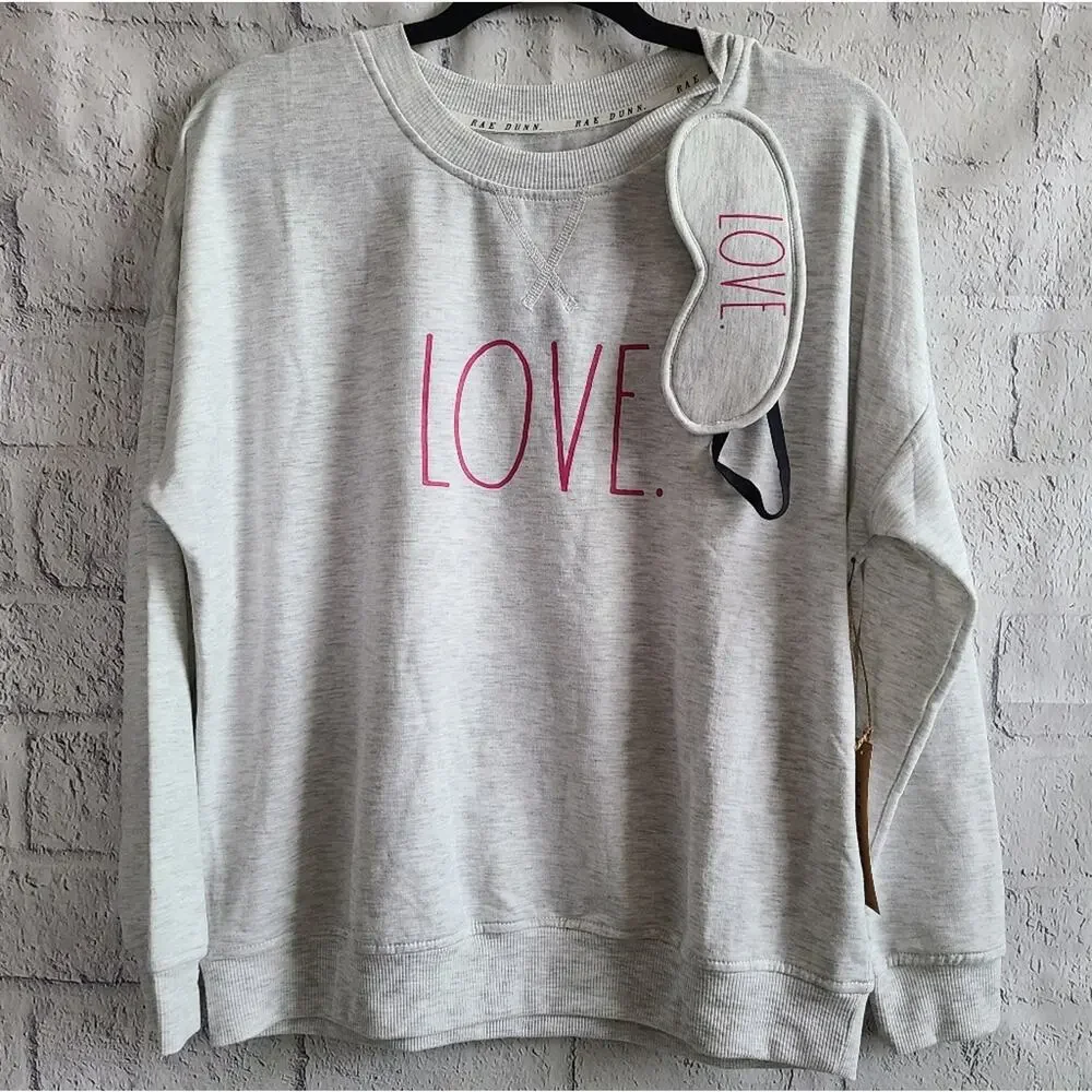 Rae Dunn Gray And Pink Love Sleepshirt And Mask Gift Set NWT Women's Small - Picture 1 of 14